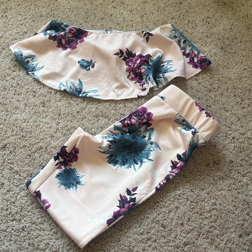 Floral Women's Two Set in Baby Pink and Blue